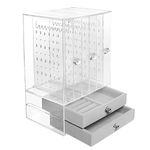 ABOUT SPACE Acrylic Earring Organizer Transparent Cosmetic Jewellery Box - 3 Layer Vertical Rack with Removable 2 Drawers for Rings,Necklaces,Jhumkas -Travel Jewelry Case for Women(L13x13WxH24.5 cm)