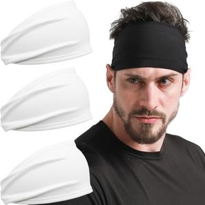 DEMIL Mens Running Headband,1 Pack or 3Pack,Stretchy Moisture Wicking Workout Sweatband,for Football,Runing,Tennis,Cycling,Fitness Unisex Sports Hairband(3PACK-All White)