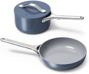 Caraway Mini Cookware Set - Non-Stick Ceramic Fry Pan (1.05 qt, 8") Sauce Pan (1.75 qt) & Storage Rack - Non Toxic, PTFE & PFOA Free - Oven Safe & Stovetop Agnostic (Gas, Electric & Induction) - Navy