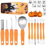 Halloween Pumpkin Carving Kit, 11 Pcs Professional Pumpkin Carving Tools Set + 10Pcs Carving Templates Stencils and Storage Case, Stainless Steel Halloween Decoration for Teen Kids Adults & Beginner