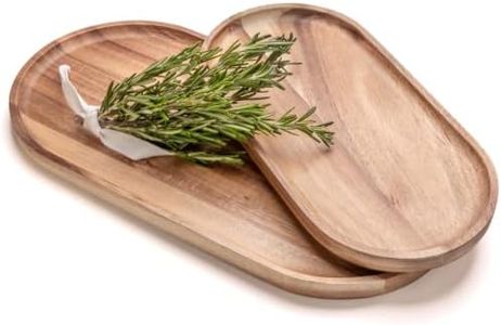 SPEShh Acacia Wooden Serving Trays Set of 2 - Rectangular Oval Shaped Wood Plates for Charcuterie Cheese Bread Fruit Vegetable Dip Sushi - Rustic Serving Platter Shallow Dishes -14x7 & 11x5.5 in.