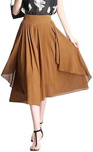 Flygo Womens High Waisted Swing Chiffon Wide Leg Capris Palazzo Pants (X-Small, Khaki)