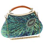 GUOZI Women's Vintage Beaded Sequin Peacock Clutch Purse Handmade Crossbody Evening Bag Handbag For Wedding Party Prom, 02-peacock Blue