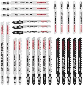 WORKPRO 25-Piece T-Shank Jig Saw Blade Set with Storage Case, Made with HCS/HSS/BIM, Assorted Blades for Wood, Plastic and Metal Cutting