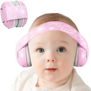 711TEK Baby Ear Muffs Noise Protection, Adjustable Headband Baby Ear Protection, Comfortable Baby Headphones for Hearing Protection & Improves Sleep, Baby Airplane Travel Essentials Sound Proof, Pink