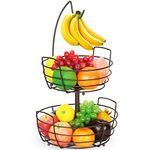 Bextsrack 2 Tier Fruit Basket Bowl with Banana Hanger for Kitchen Countertop, Portable & Detachable Fruit Vegetable Storage Holder Display for Kitchen -Bronze