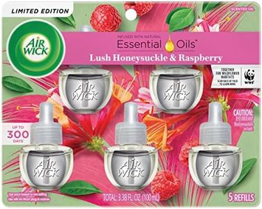 Air Wick Plug in Scented Oil Refill, 5 ct, Lush Honeysuckle and Raspberry, Air Freshener, Essential Oils, Spring Collection