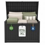 Olsen & Smith 870L XXL Recycled Lockable Outdoor Garden Storage Box & Bench Seat – Weatherproof & Waterproof Anthracite Chest with Padlock & Gas-Assisted Lid – Cushions, Tools, Toys & Furniture