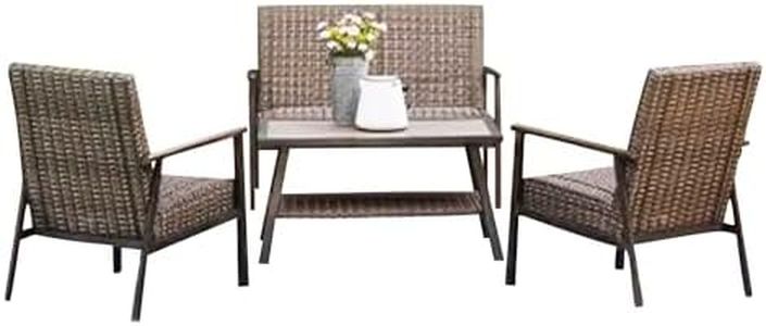 Four Seasons Courtyard Nantucket 4 Piece Deep Seating All Weather Outdoor Patio Furniture Set with 2 Chairs, Loveseat, and Rectangular Table, Brown