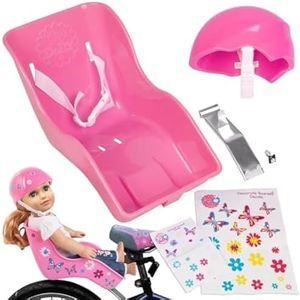 The Original Doll Bicycle Seat & Helmet Pack (Pink)-Bike Attachment Accessory for All 18"-22" Dolls & Stuffed Animals-Decorate Yourself Decals! Kids Gift, Fits Most Bikes Compatible with American Girl