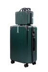 PYB Turismo - Suitcase Trolley Bag, Detachable Vanity/Makeup/toiletries Bag, USB Port, Anti-Theft Lock, Anticollision Corners, Noiseless 360° Rotating 8 Wheels (Dark Green, Cabin 20 inch)