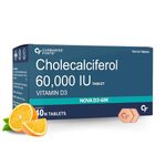 Carbamide Forte Vitamin D3 60000 IU - Chewable Cholecalciferol Supplement | High Potency Vitamin D Supplement, D3 Vitamin Supplement for Women & Men | Orange Flavour - 40 Tablets