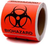 ChromaLabel 4 x 4 Inch Fluorescent Red Orange Biohazard Warning Stickers, 250 Labels per Roll