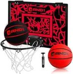 AND1 Over The Door Mini Basketball Hoop: 18x12 Shatterproof Backboard, 2 Mini Basketballs, and Hand Pump Included- Ultimate Indoor Basketball Accessory for Kids and Adults, No Tools Required
