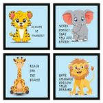 Printasta - Animal Names Photo Frames for Kids Rooms - Frames for Kids Room Wall Decoration - Wall Frames for Office and Home (9 inch x 9 inch,Multi) Set of 4