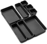 INOVERA (LABEL) Plastic Interlocking Cutlery Drawer Desk Organizer Divider Tray (Dark Grey) (8 Pieces)