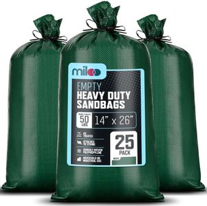 Green Heavy Duty Sand Bags for Flooding - 50 lb Empty 25 Pack of Sandbags with Tie Strings for Flood Control - 1600 Hours of UV Protection Woven Polypropylene Bags - 14 x 26 Inches