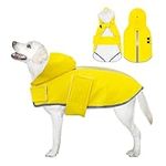 Yawakaze Dog Raincoat Premium Double Layer Fleece Lining Adjustable Reflective Rain Jacket Leash Hole with Leggings Straps Waterproof Poncho with Hooded Buttons for Small Medium Large Dogs Yellow S