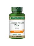 Nature's Bounty Maximum Strength Zinc â€“ 100 25mg Tablets (100 Day Supply) â€“ Immunity Support and Antioxidant Supplement