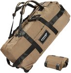 STOVER 80L Rolling Duffel Bag with Wheels, Extra Large 31 Inch Durable Travel Duffle Bag- Rugged, Collapsible, Rollable Design w/Shoulder Straps- Use as Luggage or Backpack for Men/Women, Brown, 80L