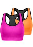 TOBWIZU Sports Bras for Women, Medium Support Yoga Gym Activewear Bras with Pocket, B-2pack: Red/Orange, XXL