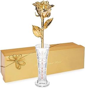 Forever Rose Real 24K Gold Rose & Clear Glass Bud Vase, Genuine One of a Kind Rose Hand Dipped in 24K Gold to Last a Lifetime