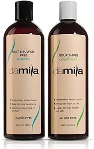 Damila Salt & Sulfate Free Shampoo & Conditioner for Keratin and Color Treated Hair - Professional Keratin Value Pack for Damaged, Frizzy, Curly, Dry & Thin Hair - Shampoo Sin Sal - 16.9 Fl Oz