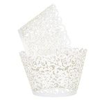 LIHAO 100PCS Cupcake Wrapper Pearl Lace Laser Cut Cupcake Mold Laser Cut Cake Liner - White