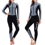 CtriLady Wetsuit, Women 1.5mm Neoprene Full Wetsuit, Long Sleeve Diving Suits with Front Zipper UV Protection Full Body Swimwear for Swimming Diving Surfing Kayaking Snorkeling(M,Gray)