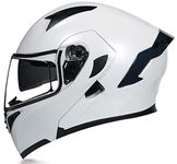 Woljay Full Face Flip Up Motorcycle Modular Helmet Integrated Motorbike Dual Visor for Adults Men Women Moped Street Racing DOT Approved (L,White-Transparent Visor)