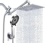 Shower Head System,8”Rain Shower Head with Handheld Spray Combo and Adjustable Extension Arm/3-Way Flow Regulator,Chrome