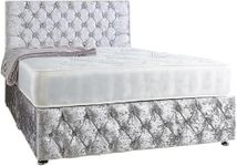 Perfect Sleep Luxury Divan Bed Crushed Velvet with Ortho Mattress, Single, Double, King Size Bed, With Drawer Options, Including Headboard (4ft6 Double, 0 Drawers)