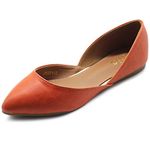 Ollio Women's Shoes Faux Leather Slip On Comfort Light Pointed Toe Ballet Flats F113, Dark Orange, 8 UK