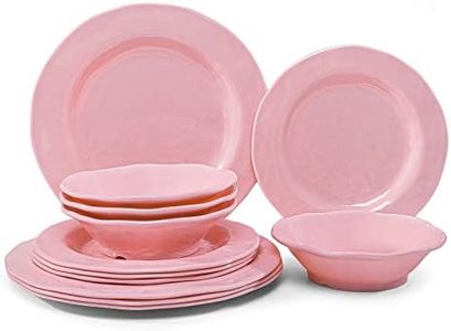 LEHAHA Pink Dishes Melamine Dinnerware Sets, 12 Piece Kitchen Plates and Bowls Dinnerware Sets, Lightweight, BPA free Melamine Dishes for RV Camping…, Service for 4 (12 piece) (HL1222115)