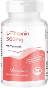 L-Théanine 500mg - 90 comprimés - Acide aminé - 500mg L-Théanine par dose journalière - hautement dosé - dosage sûr - végétalien - suppléments d'Allemagne | Vitamintrend