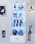 Lamtor Display Cabinet with Glass Doors - 67" Curio Cabinet with RGB LED Lights and Drawer for Collectibles, 4 Tier Glass Display Case for Living Room, Office, White (Narrow)