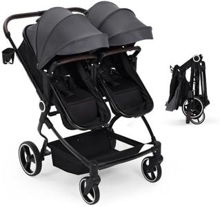 GarveeLife Side by Side Double Stroller for Twins, Lightweight Compact Foldable Twin Baby Travel Stroller with High Landscape Seat, Adjustable Canopy & Recline for Infant and Toddler, Black