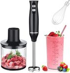 Dysokan Immersion Hand Blender, 500W 4-in-1 Multi-Function 12 Speed 304 Stainless Steel Stick Blender with Two Mode Adjustable, 600ml Beaker, 500ml Chopping Bowl, Whisk, BPA-Free