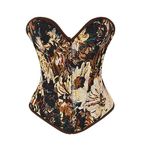 YUNAR Women's Beautiful Floral Lace Up Boned Overbust Corset Bustier Lingerie Bodyshaper Top, Vintage Floral, Small (26046)