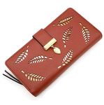 INOVERA (LABEL) Brown Vegan Leather Women's Leaf Bi-fold Card Coin Holder Long Purse Clutch Wallet (KK22)