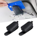 2Pcs Car Sunglasses Holder, Clip On Sunglasses Holder for Car, Magnet Sunglasses Holder for Sun Visor, Car Sunglass Holder and Ticket Card Clip for Car Visor, PU Leather Eyeglass Hanger Clip for Car