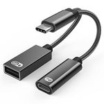 USB C to USB Adapter OTG and Charger Cable,2 in 1 USB-C Splitter with PD 60W Fast Charging Type C OTG and USB A Female Port Compatible for Chromecast Google TV,iPad Pro and More Type-C Devices (Black)