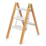 RIKADE 3 Step Ladder, Folding Step Stool with Wide Anti-Slip Pedal, Aluminum Portable Lightweight Ladder for Home, Kitchen and Office Use, 330lb Capacity