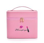 OLIZA Pu Leather Makeup Storage Box With Mirror | 4 Layer Travel Vanity Bag | Multi Compartment Cosmetic Bag Display Organizer For Lipstick Nailpolish | Make-Up Brushes Holder(Pink) 18 Cms