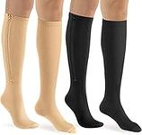 bropite Zipper Compression Socks Women & Men - 2Pairs Calf Knee High 15-20mmHg Closed Toe Compression Stocking suit for Walking