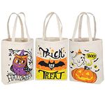 JOYIN 3 Pcs Halloween Large Tote Reusable Canvas Gift Bag for Trick or Treat, Halloween Party Bags Sweet Candy Bags Goodie Bags Party Favor 35 cm