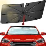 2025 Windshield Sun Shade, Upgraded Car Sunshade Umbrella with 360° Pull Cord, Foldable Car Sun Shade Cover for car Front Windshield Block UV Rays, Suitable for Most Cars