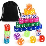 FEPITO 100 Pieces 6 Sided Game Dice Set Dice with a Pouch for Casino and Teach Kids Math (12mm, 10 Colors)