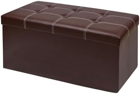 Folding Storage Ottoman Bench, Footrest Couch for Living Room, Storage Bench with Padded Seat for Bedroom Hallway (Brown, 76 x 38 x 38 cm Leather)