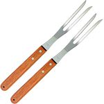 VOJACO [2 Pack] Meat Fork, Stainless Steel Meat Carving Fork, BBQ Barbecue Fork with Wooden Handle, Professional Classic Metal Cooking Curved Fork for Chicken, Beef, Pork, Turkey (13 inch)